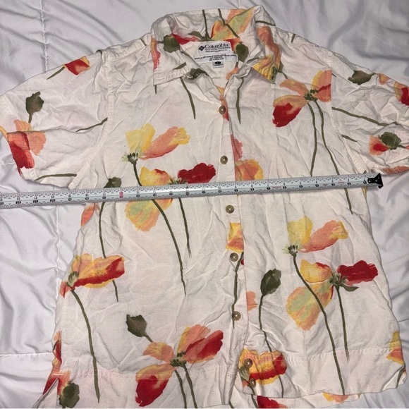 Vtg Columbia Floral Print Button Up Shirt Womens Large Linen Blend Vintage - Picture 3 of 5